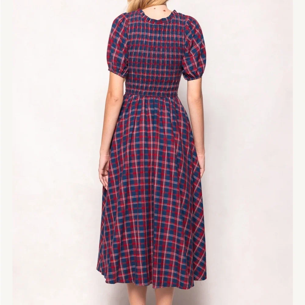 Ivy City Co Red and Blue Plaid Midi Dress - Picture 3 of 5